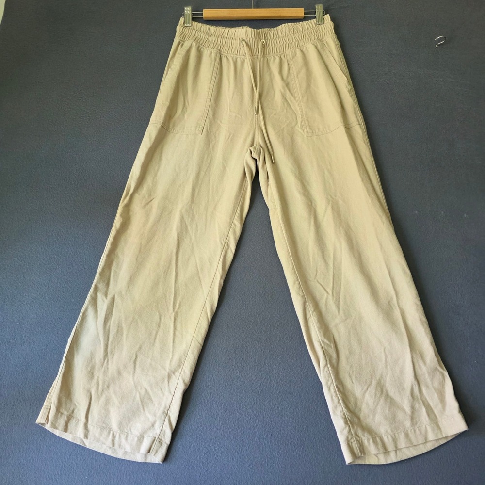WILLIT Linen Cotton Blend Wide Leg Pants Womens M‎ Tan Beige Drawstring Casual